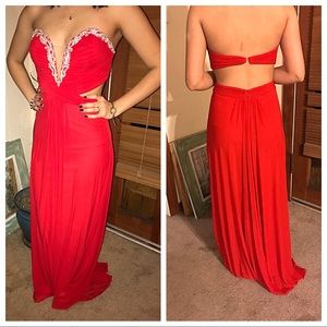 Red Strapless Prom Dress